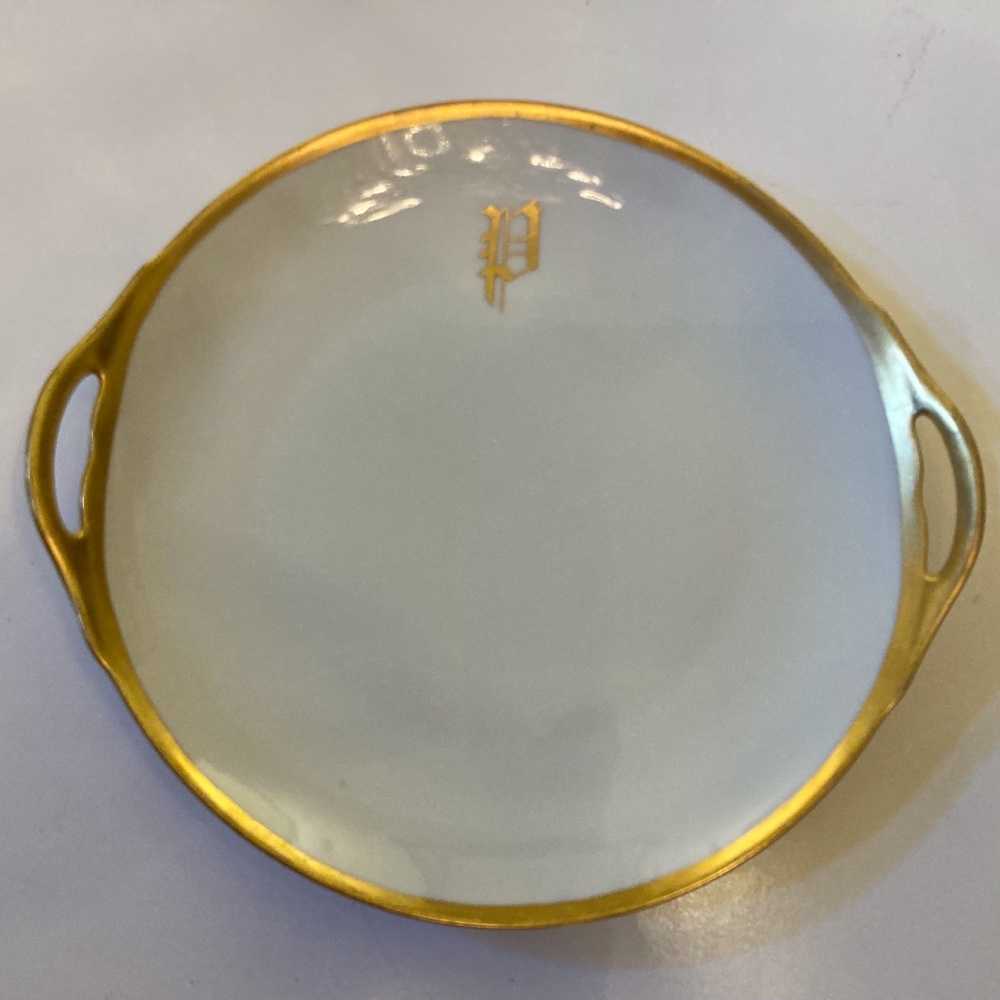 Antique art deco round porcelain serving/dressing table platter gloss white/gold - Picture 5 of 13
